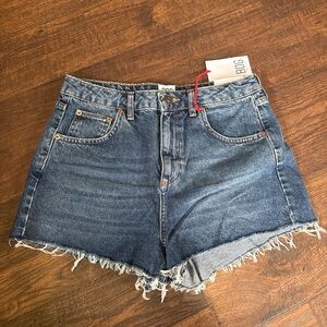 BDG Dark Blue Frayed Hem Jean Shorts